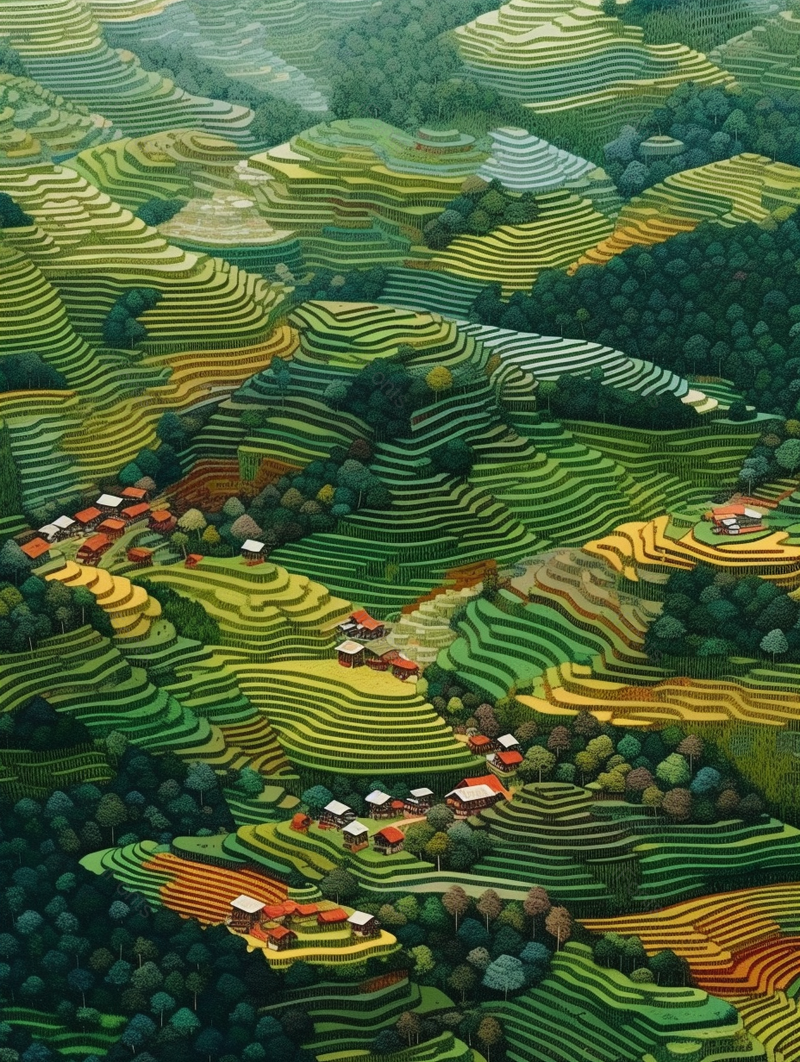 农村梯田风景插画背景,插画/手绘图,插画/手绘图库,插画/手绘图下载,插画/手绘